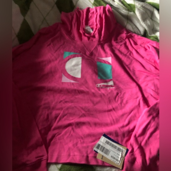 🆕 Champion Oversized Crop logo Hoodie hot pink size XL - Picture 4 of 14